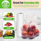 Teivio 330 Count 10" x 14" Plastic Produce Bags on A Roll, Clear Kitchen Disposable Plastic Storage Bags for Bread Fruit Vegetable