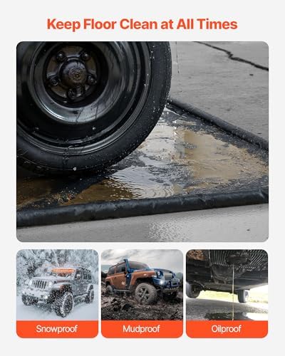 VEVOR Containment Mat, 7 ft 9 in x 18 ft, Non-Slip PVC Garage Floor Mat with a Cleaning Squeegee, Heavy Duty Durable Waterproof Containment Protection from Snow, Rain and Mud for Cars Parking, Black