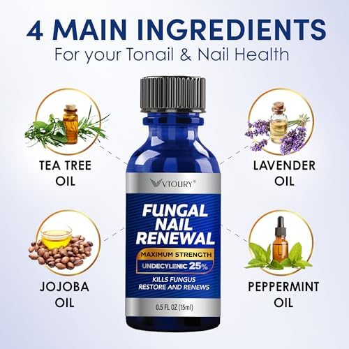 Toenail Fungus Treatment Extra Strength – VTROUY 2 Bottle Nail & Toe Solution with Undecylenic Acid 25% and Tea Tree Oil 15ml 2Pcs