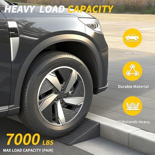 Rubber Curb Ramps for Driveway Curb Ramps for Sidewalks Door Ramps for Thresholds Heavy Duty 2 Pack 4 inch Rise Ramps for Wheelchairs Shed Ramp for Riding Mower 7000lbs Powersport Loading