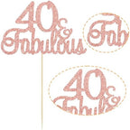 Gyufise 1Pcs 40 & Fabulous Cake Toppers Rose Gold 40 and Fabulous Cake Toppers for Happy 40th Birthday Cheers to 40 Party Decorations 40 Anniversary Birthday Cake Decorations Supplies