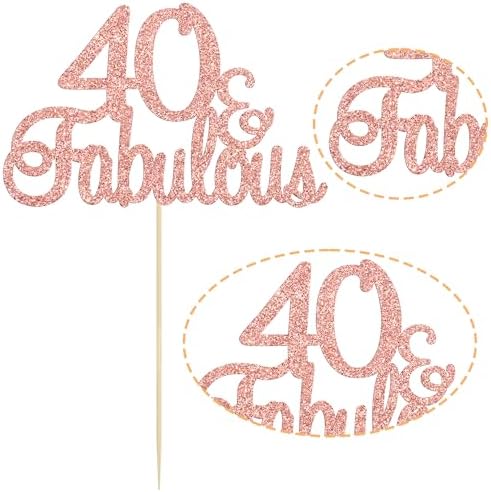 Gyufise 1Pcs 40 & Fabulous Cake Toppers Rose Gold 40 and Fabulous Cake Toppers for Happy 40th Birthday Cheers to 40 Party Decorations 40 Anniversary Birthday Cake Decorations Supplies