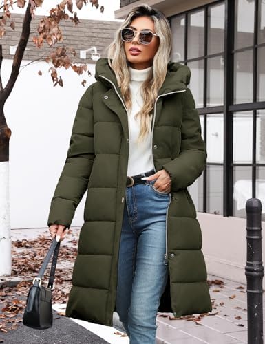 Womens Winter Long Puffer Coat Thicken Ladies Quilted Jacket Puffy Padded Zip Hood Parka Side Zipper Trendy 2026