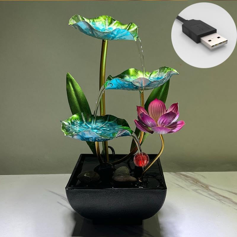 Generic Waterfall Pendulum with Lights Small Fountain Indoor Decompression Office Living Room Home Decor Art Country Style