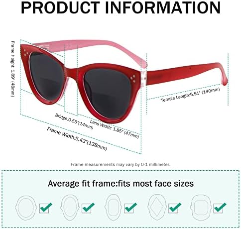 Eyekepper Bifocal Sunglasses for Women Reading under the Sun Stylish Bifocal Readers Tinted Lens Oversize Cat-eye Style - Red/Grey lens