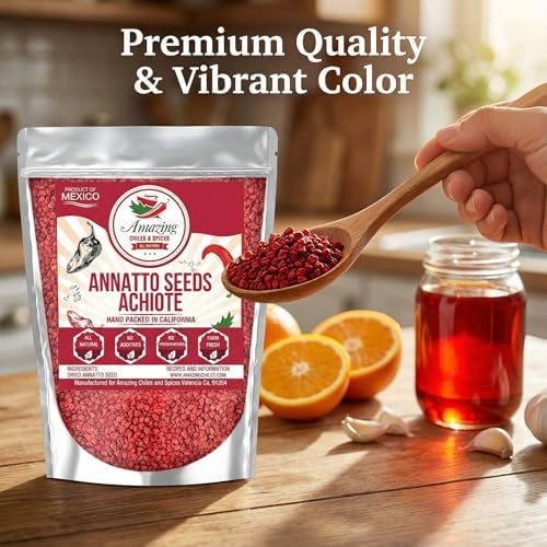 Achiote Seeds – Whole Annatto 4oz. Premium All Natural, Add Color and Mild Flavor in Soup, Stews, Meats and Mexican Recipes
