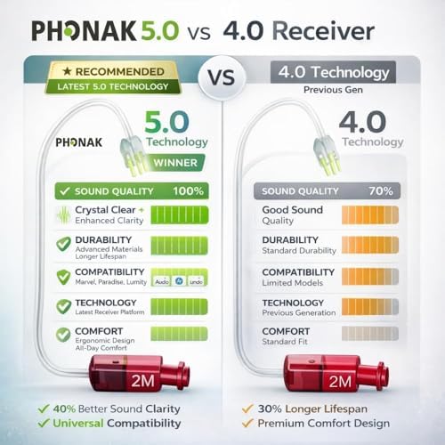 Wire for Phonak Hearing Aid Receiver 5.0 2M -(Right) Medium Power Replacement, Compatible with Phonak & Unitron, 1 PCS (Red(Right), 2)