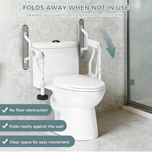 AbyssZen Folding Toilet Safety Rails - Adjustable Bathroom Support Frame with Foldable Arms for Elderly, Seniors, Post-Surgery Recovery, and Pregnant Women - Tool-Free Installation, Sturdy Grab Bar