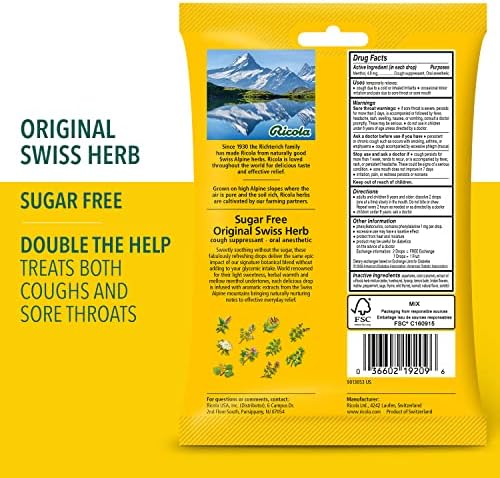 Ricola Sugar Free Swiss Herb Herbal Suppressant Throat Drops | Naturally Soothing Long-Lasting Relief -19 Count (Pack of 4) Bags