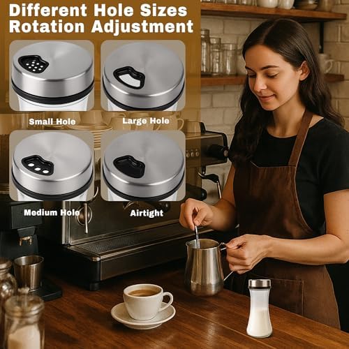Loscarol Glass Sugar Dispenser with Adjustable 3-Hole Lid – 7 oz Sugar Shaker Jar for Coffee Bar, Tea & Baking – Airtight Glass Container with Smooth One-Handed Pour – Kitchen Countertop Accessory