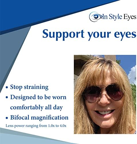 In Style Eyes C Moore Bifocal Reading Sunglasses - Wired Aviator Style Metal Frame Cheater Glasses - Non-Polarized Lens