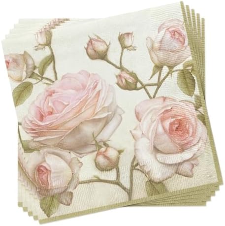 Floral Paper Cocktail Napkins 2 X 20pcs Lucy Beauty Pale Pink Roses Decoupage Vintage Shabby Chic