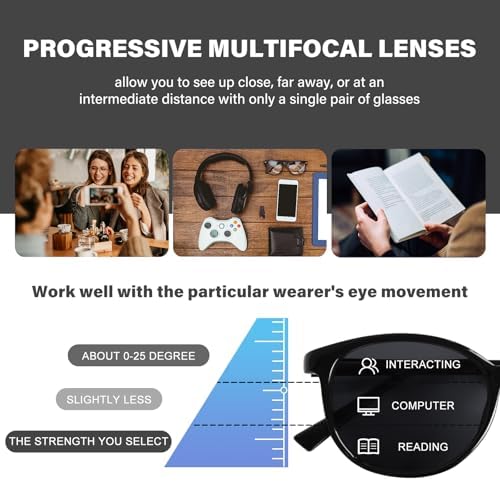 Progressive Sunglasses for Women Men, TR90 Multifocal Reader Sunglasses with Spring Hinge, UV400 Protection