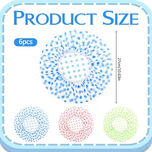 6PCS Shower Caps, Waterproof Reusable Plastic Shower Caps Elastic Band Flower Printed Hair Cap Bath Hair Hat for Women Ladies Spa Salon (Red+Green+Blue)