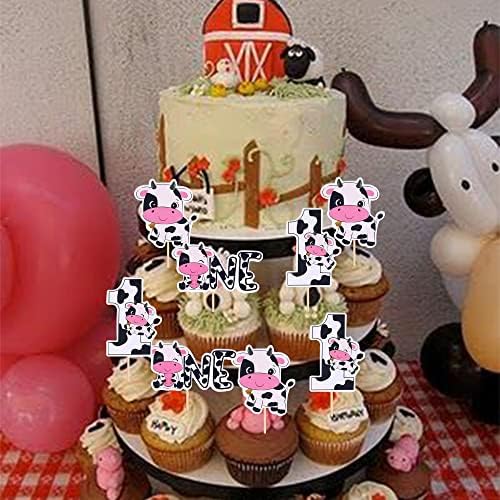 Rsstarxi 36 Pack Cow One Cupcake Toppers Farm Animals First Birthday Cupcake Picks for Cow 1st Birthday Baby Shower Kids 1st Birthday Party Cake Decorations Supplies