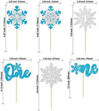 Gyufise 24Pcs Snowflake One Cupcake Toppers Blue Silver Glitter Winter Snowflake 1st Birthday Party Cupcake Picks Snowflake Theme Baby Shower First Birthday Party Cake Decorations Supplies