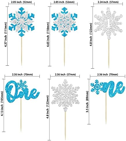 Gyufise 24Pcs Snowflake One Cupcake Toppers Blue Silver Glitter Winter Snowflake 1st Birthday Party Cupcake Picks Snowflake Theme Baby Shower First Birthday Party Cake Decorations Supplies