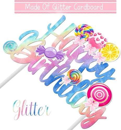 Candyland Birthday Cake Topper Colorful Glitter Candyland Birthday Party Decorations Lollipop Cake Decorations for Girl Boy Lollipop Birthday Party Sweet Decor Supplies