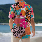Leopard Shirt Men - Animal Print | Button Down Casual Shirts Short Sleeve Holiday Clothes | for Parties Dating