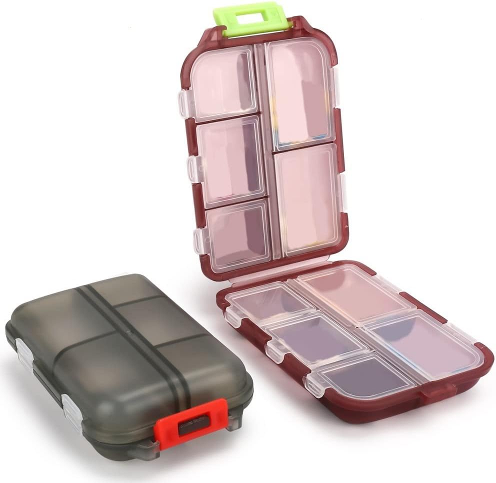2PCS Travel Pill Organizer Box, Portable Pill Case, Pill Box Dispenser, with 10 Compartments for Different Medicines