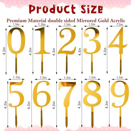 0-9 Number For Cake Topper,10 Pcs Gold Acrylic Number Cake Topper for Birthday Party Wedding Anniversary Cake Decorations
