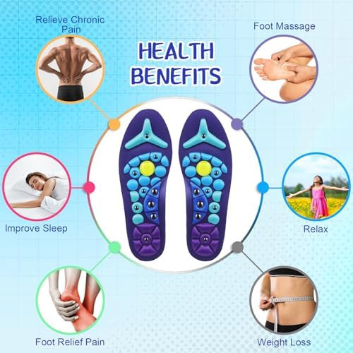 Acupressure Magnetic Insoles Orthopedic Massage Insoles with Magnetic Technology Shock Absorption Arch Support Helps Blood Circulation and Relieve Fatigue(Blue,S(Men 4-7/women 5-8))