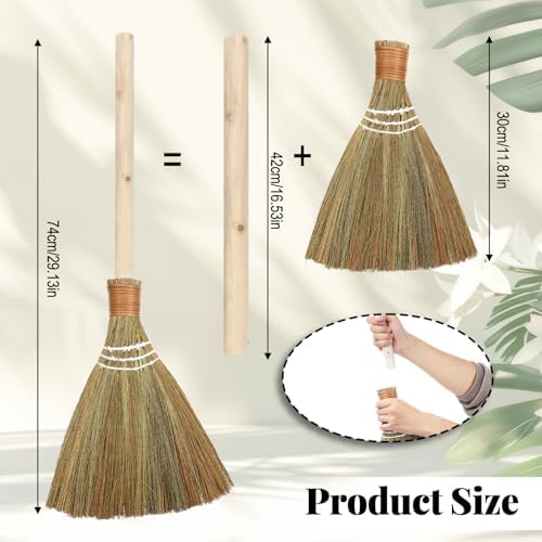 Wedding Broom for Jumping Ceremony, Handmade Natural Whisk Broom with Wooden Handle, Vietnamese Straw Soft Bristle Indoor Sweeper, Removable Design for Living Room, Bedroom Cleaning