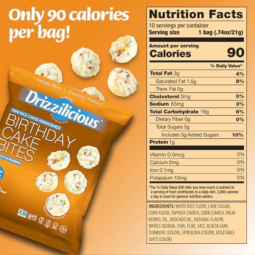 Drizzilicious Mini Rice Cakes Variety Pack - Rice Crisps, Healthy Snack for Adults and Kids, Flavored Rice Cakes, Vegan, Gluten Free, Allergen Free, Only 90 Calories Per Bag - .74 oz (Pack of 32)