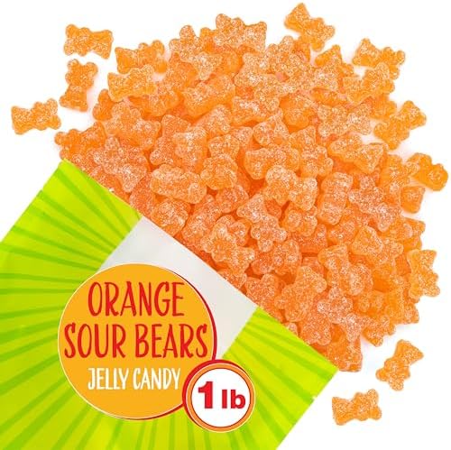 Sour Bears Gummy Candy | 1 Pound Bag | Orange Sour Candy | Vegan Gummies | Gummy Candies for Party Favors, Buffets, and Goodie Bags | Gelatin Free Treat