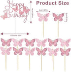 13PCS Butterfly Cake Toppers, 3D Pink Glitter Butterfly Cake Decorations for Wedding, Anniversary, Baby Shower, Birthday Party