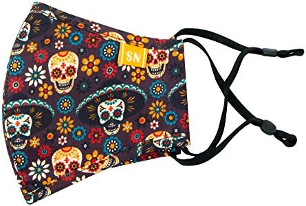 Spring Notion Reusable Washable Halloween Day of the Death Cotton Cloth Face Mask for Adults and Kids Day of the Death Skull Sombrero M