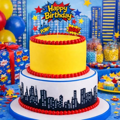 City SuperHero City Skyline Skyscappers Edible Cake Decoration Topper (White)