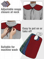 Janmercy 10 Pcs Adult Bib for Eating Washable Waterproof Clothing Protector with Crumb Catcher Reusable Adjustable Large Bibs for Men Elderly Women Senior, 35 x 18 Inch Assorted Plaid Patterns Multi