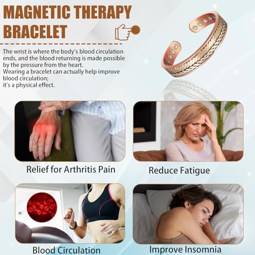Pure Copper Bracelet for Women, Magnetic Bracelet with 3500 Gauss Effective Magnets, Adustable Cuff Bangle, Jewelry Gift (G)