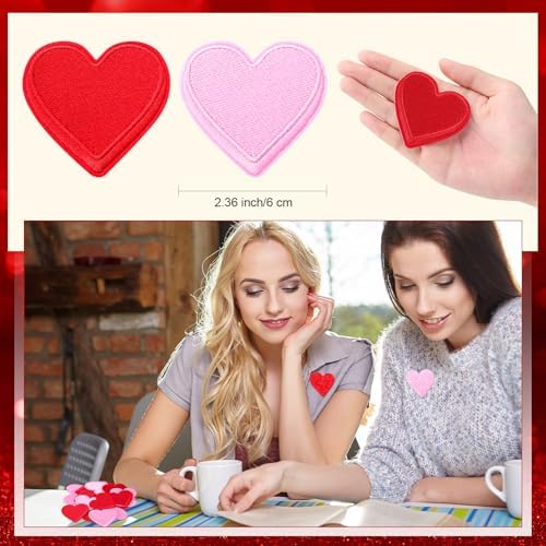 Suncalla 24 Pcs Mother's Day Heart Patches Self Adhesive Heart Patch for Clothing DIY Decorative Accessories for Best Mom Nurse Teacher Clothes Backpack Jacket Hat Bag Clothes Wedding Party Decor