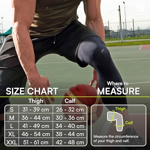 Vital Salveo Long Compression Knee Sleeve,Stiffness, Fatigue Relief, Circulation, Germanium Recovery for Women and Men, 3D Knit Breathable for Basketball, Sports, and Daily Wear (1 PC) X-Large
