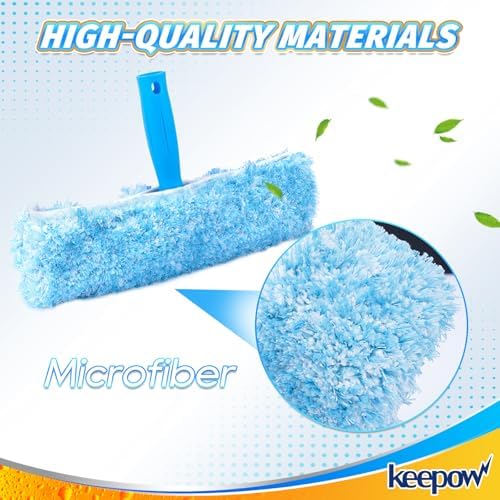 KEEPOW 10" Professional Microfiber Window Scrubber Refill Replacement Compatible with MR.SIGA, Compatible with Ettore Window Cleaning Tools, Reusable & Washable Window Squeegee for Home (2 Pack)