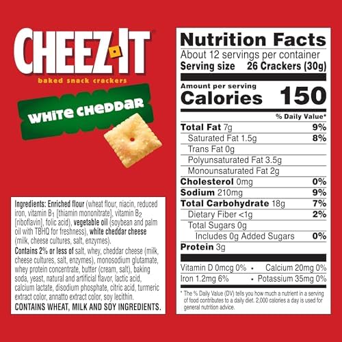 Cheez-It Cheese Crackers, Baked Snack Crackers, Lunch Snacks, White Cheddar, 12.4oz Box (1 Box)