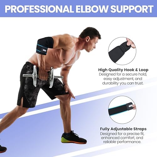 Adjustable Elbow Brace | Double Strap Elbow Compression Sleeve for Tendonitis, Sprains, and Strains | Arm Brace/Tennis Elbow Brace for Men and Women with Targeted Compression and Relief
