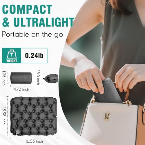 Inflatable Seat Cushion Portable Lightweight Stadium Seat Pad Travel Air Seat Cushion for Long Flights Camping Hiking Bleacher Airplane Stadium Office