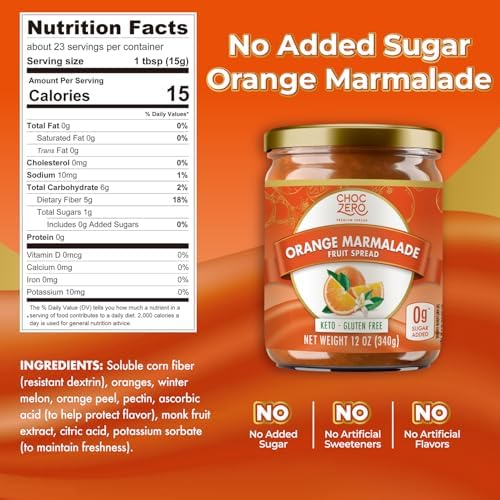 ChocZero Sugar Free Orange Marmalade - Sweet Keto Jam Spread with Oranges - No Added Sugars (1 Jar, 12oz)