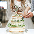 Personalized Last Name Wedding Cake Topper Custom Rustic Wedding Cake Decoration (Walnut Texture)