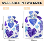 OTVEE Blue Heart Art Hot Water Bottle with Cover, BPA Free PVC 2L Large Hot Water Bag for Pain Relief Menstrual Cramp Sore Muscles Hot and Cold Compress Therapy