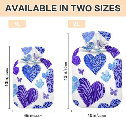 OTVEE Blue Heart Art Hot Water Bottle with Cover, BPA Free PVC 2L Large Hot Water Bag for Pain Relief Menstrual Cramp Sore Muscles Hot and Cold Compress Therapy