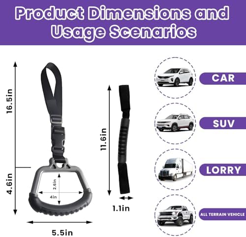 2-in-1 Car Assist Handle Kit | Mobility Aids for Getting Out of Car，Adjustable Overhead & Backseat Assist Bar with Soft Rubber Grip for Added Support Entering and Exiting Vehicle(2, Black)
