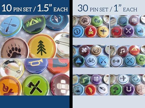 Scout Badges, Merit Badges Pins - Outdoor Nature Camp Badges Pins - Set of 10 or 30