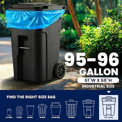 Plasticplace 95 Gallon Recycling Trash Bags, 61"W x 68"H, 1.5 Mil, Blue, 25 Count (Pack of 1)