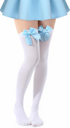 Syhood Valentine's Day Thigh High Stockings with Satin Bow Women Opaque Thigh High Socks over Knee for Daily Wear Mardi Gras