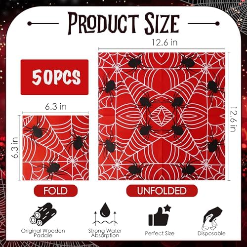 Halloween Spider Web Napkins, 6.5"x6.5"(50-Pack) Themed Party Cocktail Disposable Paper Napkins, Vibrant Mid Count Napkins, Decorative Dinner Hand Napkins for Festival Birthday Party Decoration