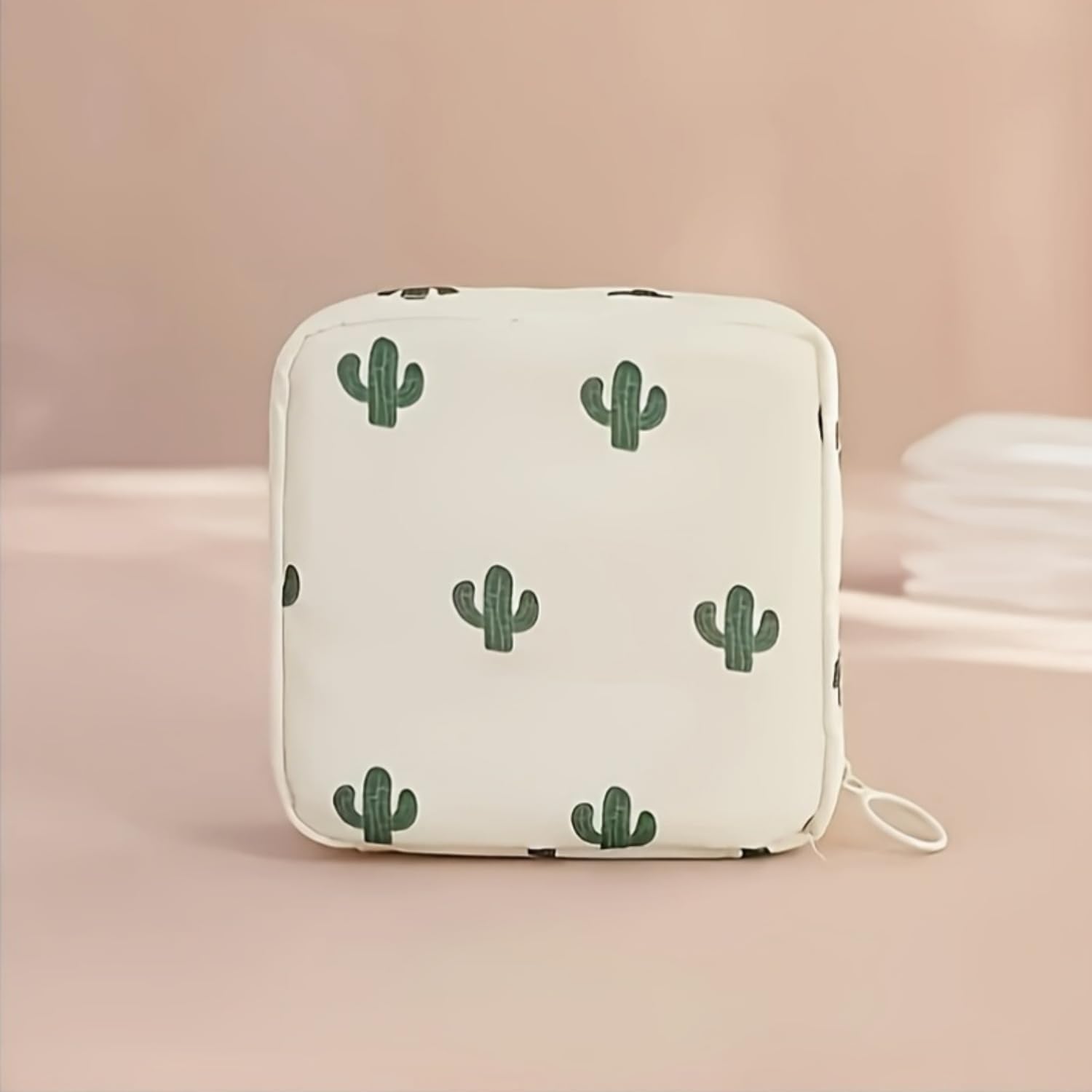 Sanitary Napkin Storage Bag Creative Minimalist Cartoon Print Portable Toilet Paper Organizer for Travel Bathroom and Purse, WhiteCactus
